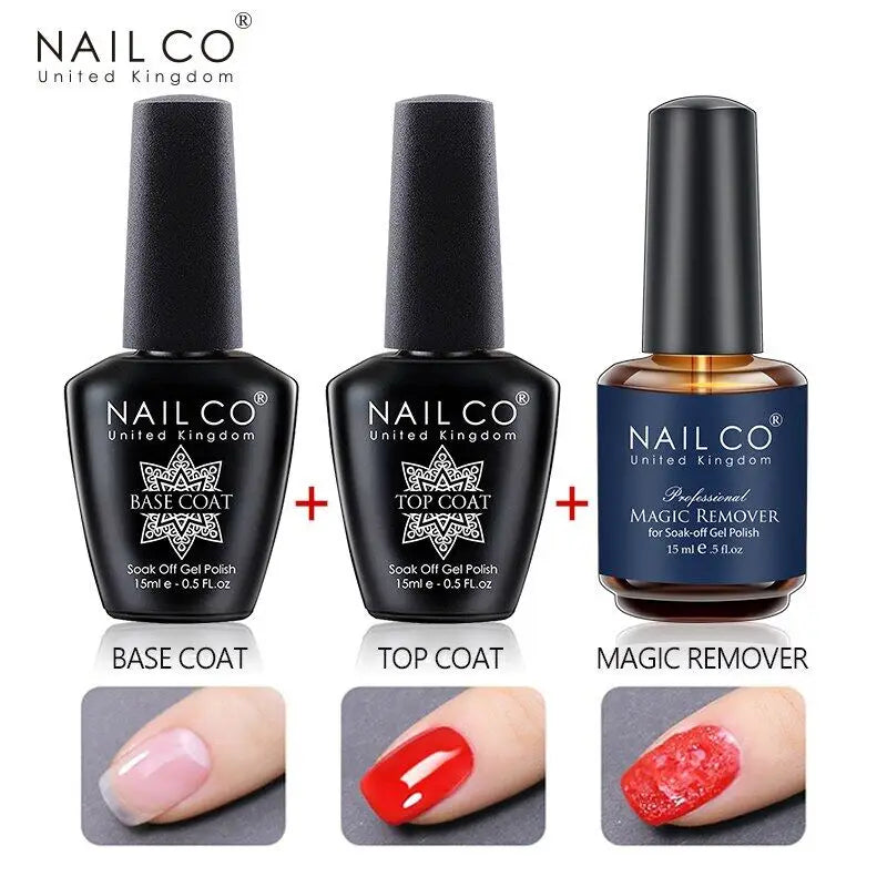 NAILCO 15ml Top Coat Base Coat Gel Nail Primer Gel Remover Nail Art Semi Permanent Lacquer Varnish Hybrid Nail Supplies - She Vibess By C2P