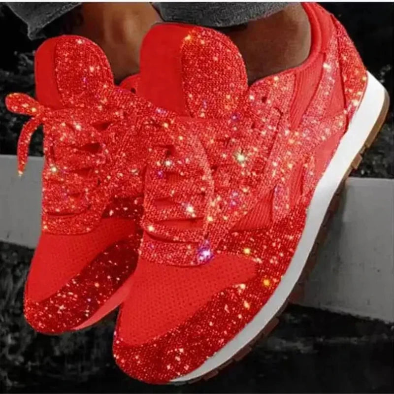 2024 New Women Flat Sneakers Casual Bling Vulcanized Shoes Women Mesh Lace Up Platform Plus Size Fashion Outdoor Woman Shoes - She Vibess By C2P