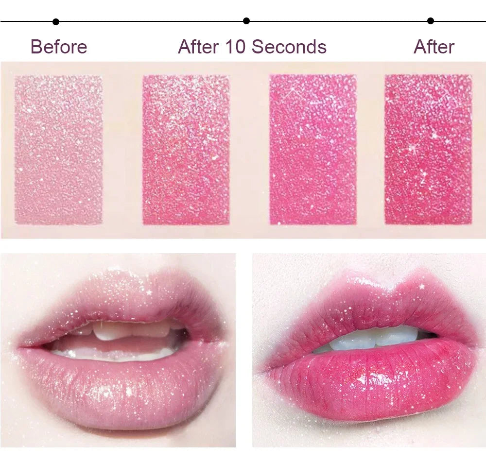 Temperature Color Changing Glitter Lipstick Waterproof Long Lasting Moisturizing Velvet Matte Lip Tint Red Pink Sexy Lips Makeup - She Vibess By C2P