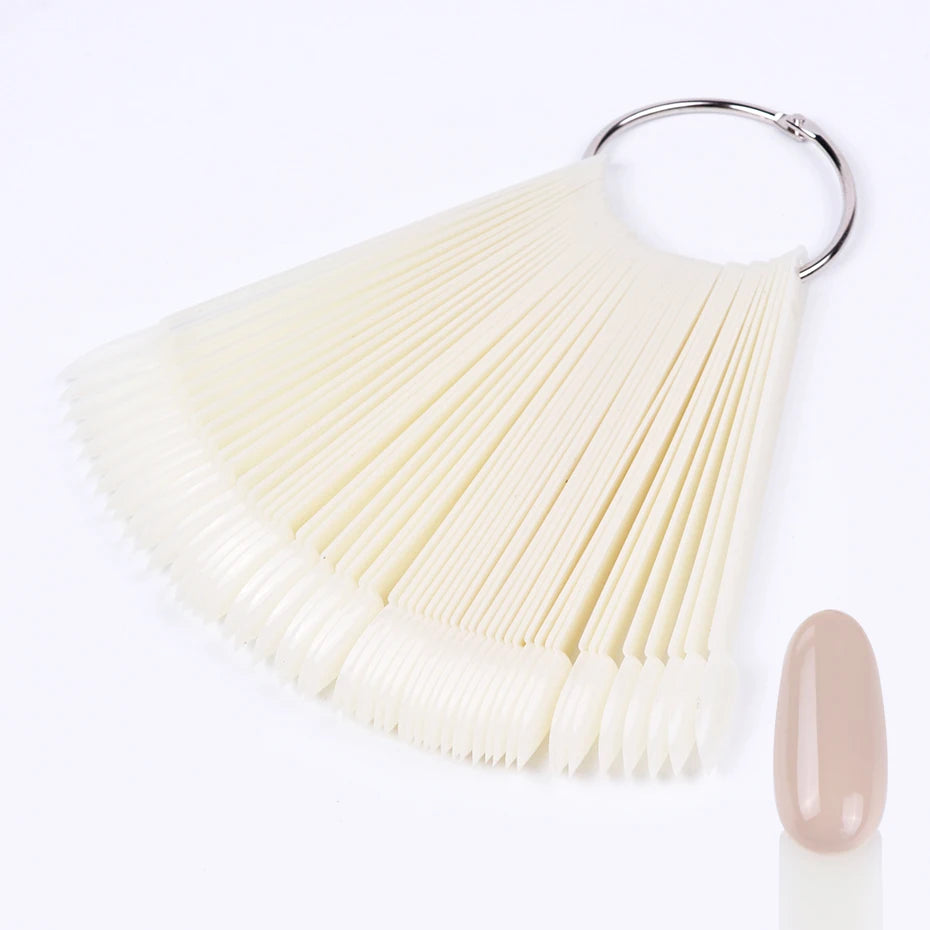 50pcs False Nail Display Tips Clear Nature Color Chart Oval Fan Style UV Gel Polish Swatch Shows Palette Practice Manicure Tools - She Vibess By C2P