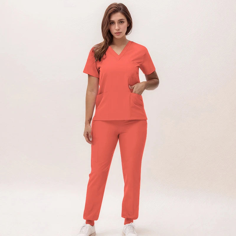 2025 New Nurse Uniforms V-neck Top Jogger Pants Scrub Sets Surgical Workwear Dentist Nursing Suit Hospital Doctor Outfit S21 - She Vibess By C2P