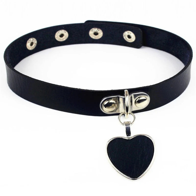 Harajuku Punk Rock Gothic Choker Necklace Women Sexy PU Leather Heart Lock Key Spike Collar Chocker Gothic Cosplay Accessories-I’m Over 21 - She Vibess By C2P