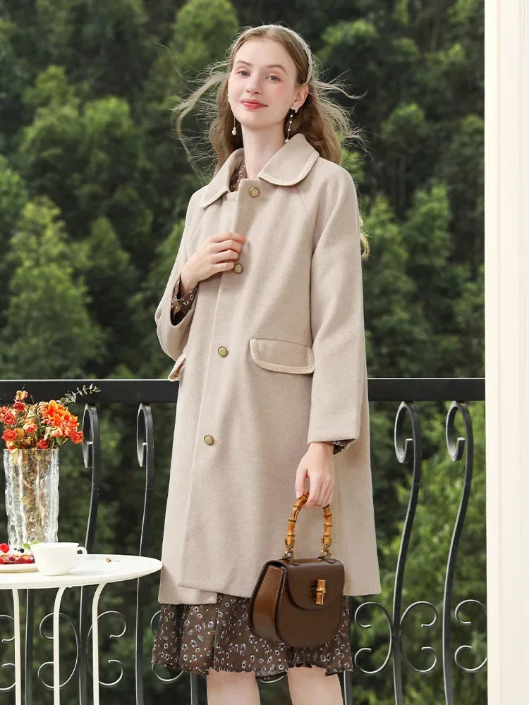 I BELIEVE YOU Fall Clothes 2024 Women Apricot Color Long Styles Woolen Coat Turn-down Collar Office Lady Jackets CMN235377A - She Vibess By C2P