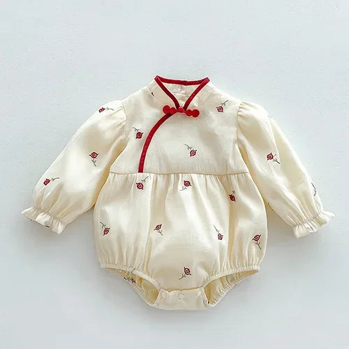 2024 New Autumn Christmas Newborn Baby Girls Long Sleeved Cotton Splicing Infant Baby Jumpsuit 0-24M Children Clothes - She Vibess By C2P