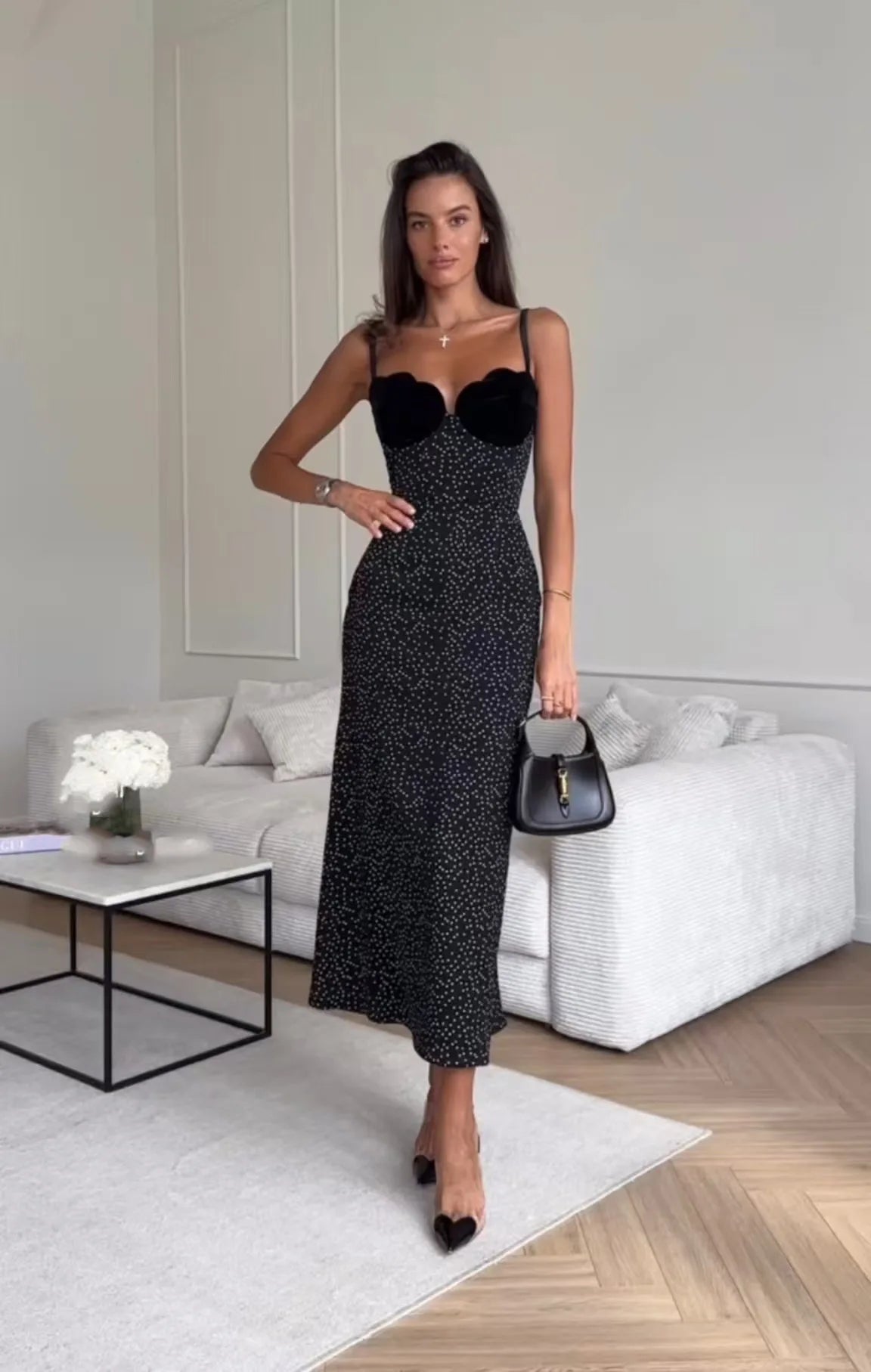 Sleeveless Strapless Polka Dot Patchwork Long Dress Women Spring Summer 2025 Fashion Streetwear Elegant Sexy Black Dresses - She Vibess By C2P