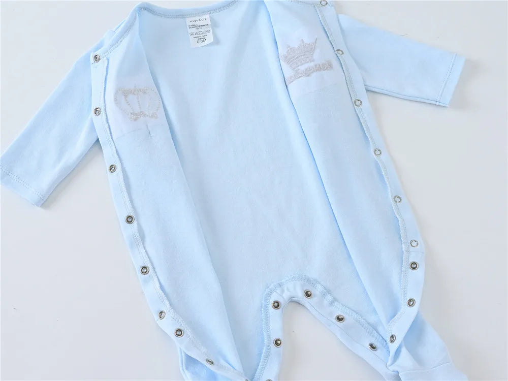 2024 Autumn 3 Pcs/lot Baby Boy Clothes Set 3M 6M 9M 100% Cotton Blue Crown Design Newborn Jumpsuit - She Vibess By C2P