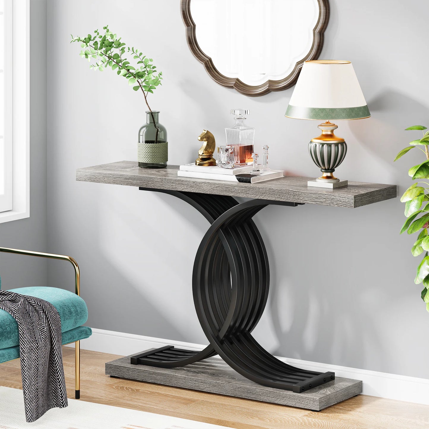 Tribesigns Gold Entryway Table, Modern 39-Inch Console Faux Marble Narrow Wood Sofa with Geometric Metal Legs - She Vibess By C2P