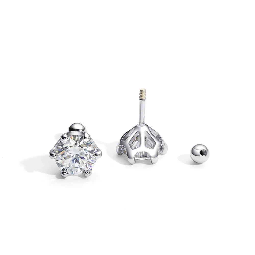 FEOBUR 0.2-2 Carat Moissanite Stud Earring Screw Backs S925 Silver Women Brilliant Diamond Ear Studs Party Fine Jewelry Gifts - She Vibess By C2P
