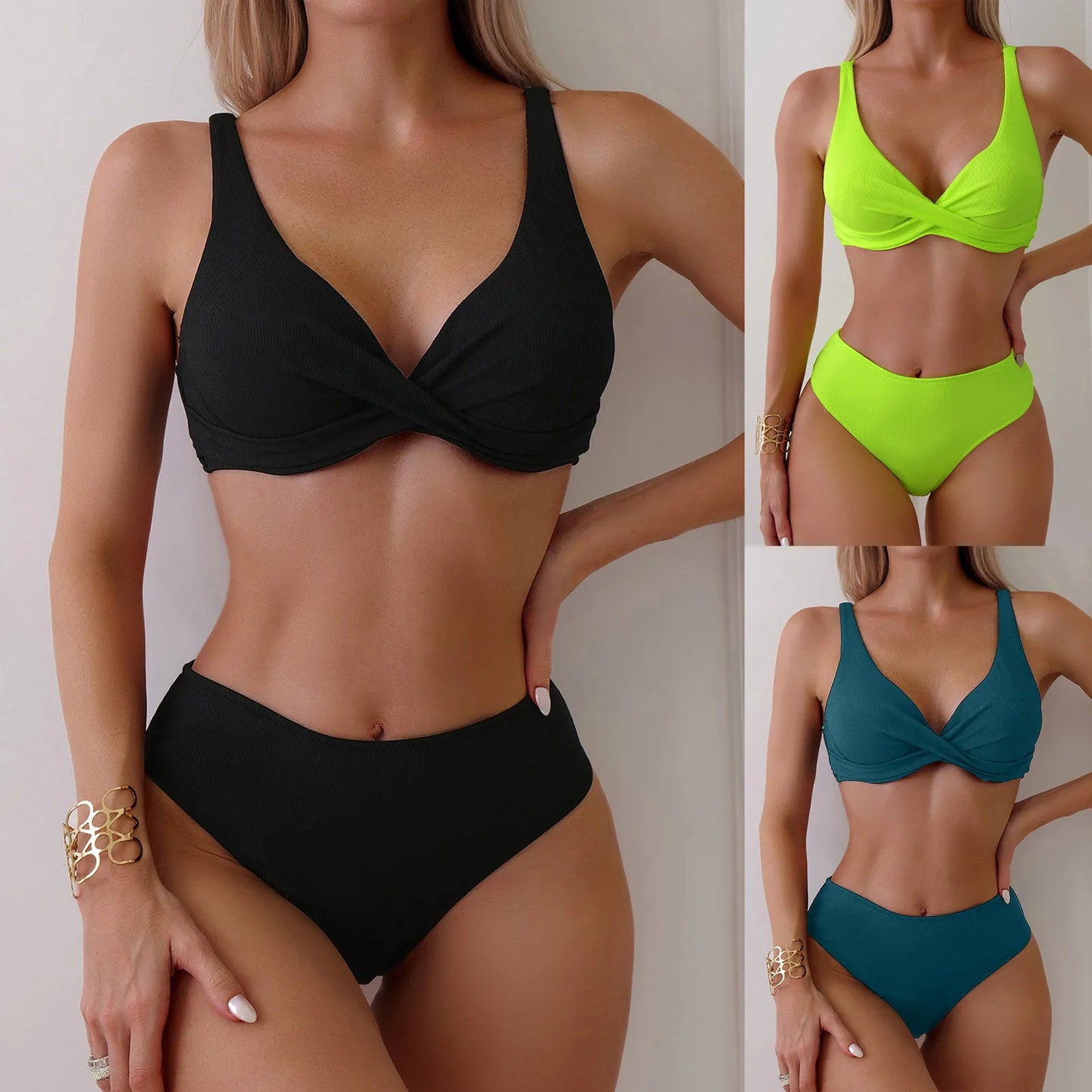 Matching Ruched Swimsuits For Women Low Waisted Bikini Sets Sexy Push Up Two Piece Swimsuits Vintage Bathing Suits Beachwear - She Vibess By C2P