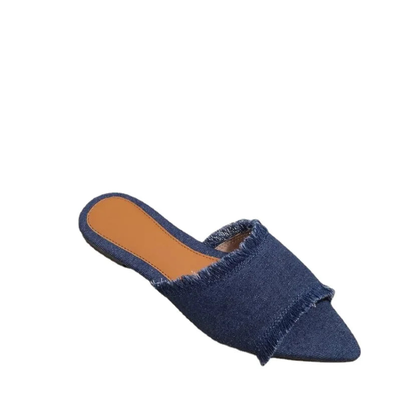 Women Flats Cowboy Slippers Fashion Beach Dress Shoes Summer Femme Pointed Toe Flip Flops New Casual Slides Zapatos Mujer - She Vibess By C2P