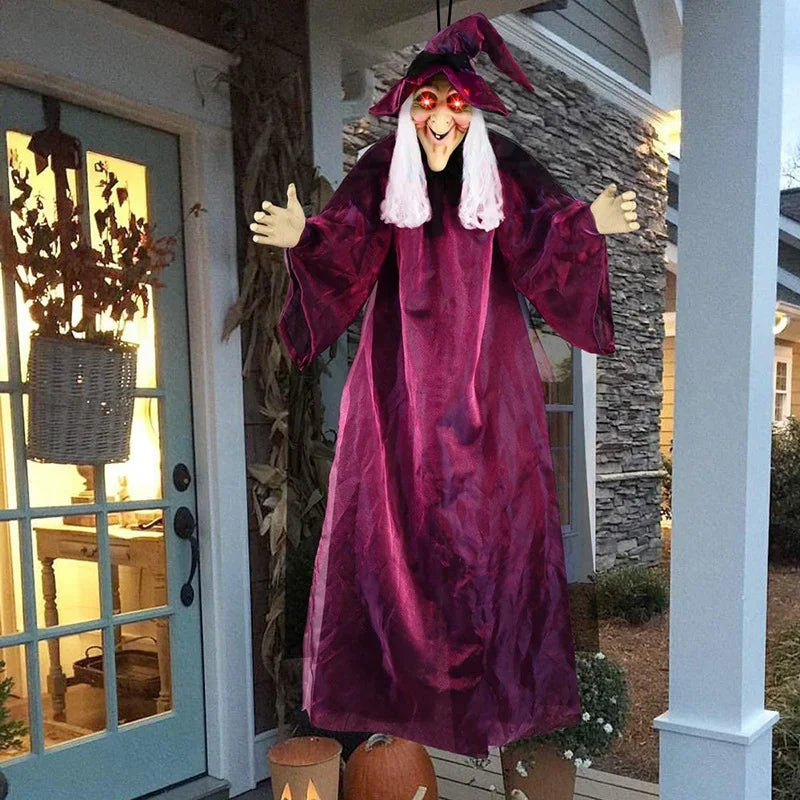 Halloween Hanging Witch Decor Skeleton with Sound Glowing Red Eyes Scary Talking Witch Halloween Decorations Haunted House Props - She Vibess By C2P