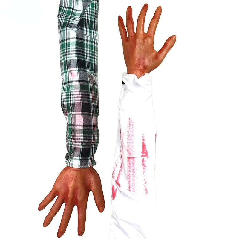 2025 Halloween Fake Human Arm Plastic Hands Bloody Dead Body Parts Outdoor Haunted House Scary Props Halloween Decorations - She Vibess By C2P