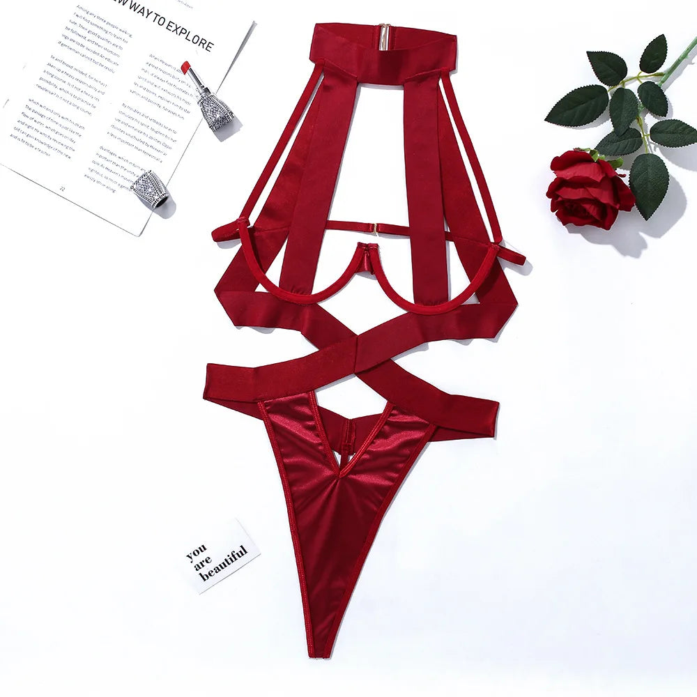 Sexy Lingerie Set Bandage Sexy Lingerie Bodysuit Women Halter Hollow Out Exotic Clothes Black Porn Bottom Sissy Hot Sensual Body-I’m Over 21 - She Vibess By C2P
