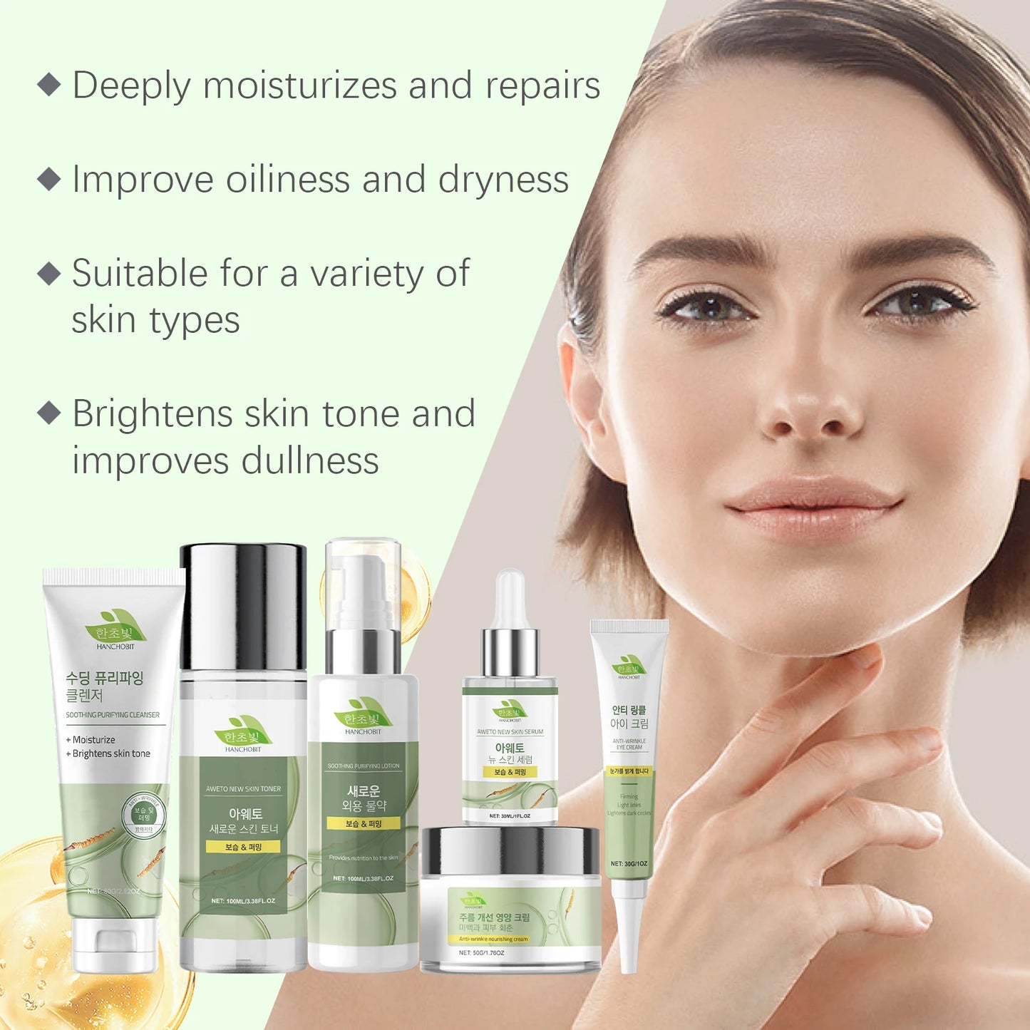 Korean Skincare Set Shrink Pores Fade Fine Lines Face Serum Remove Dark Circles Firming Eye Cream Facial Moisturizing Lotion Set - She Vibess By C2P