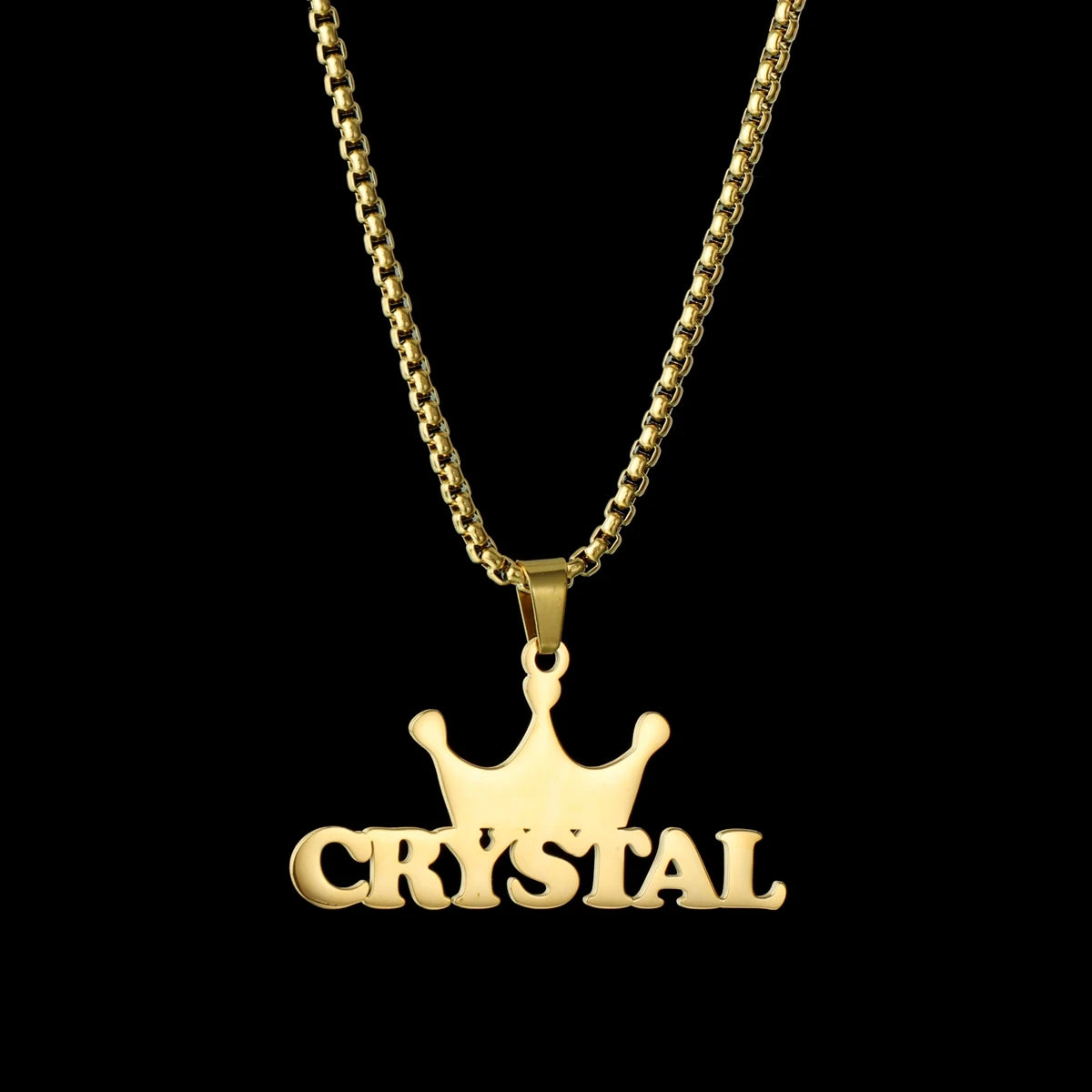 Goxijite Customized Name Pendant For Men Women Stainless Steel Personalized Big Crown Letter Necklace Thick Chain Jewelry Gift - She Vibess By C2P