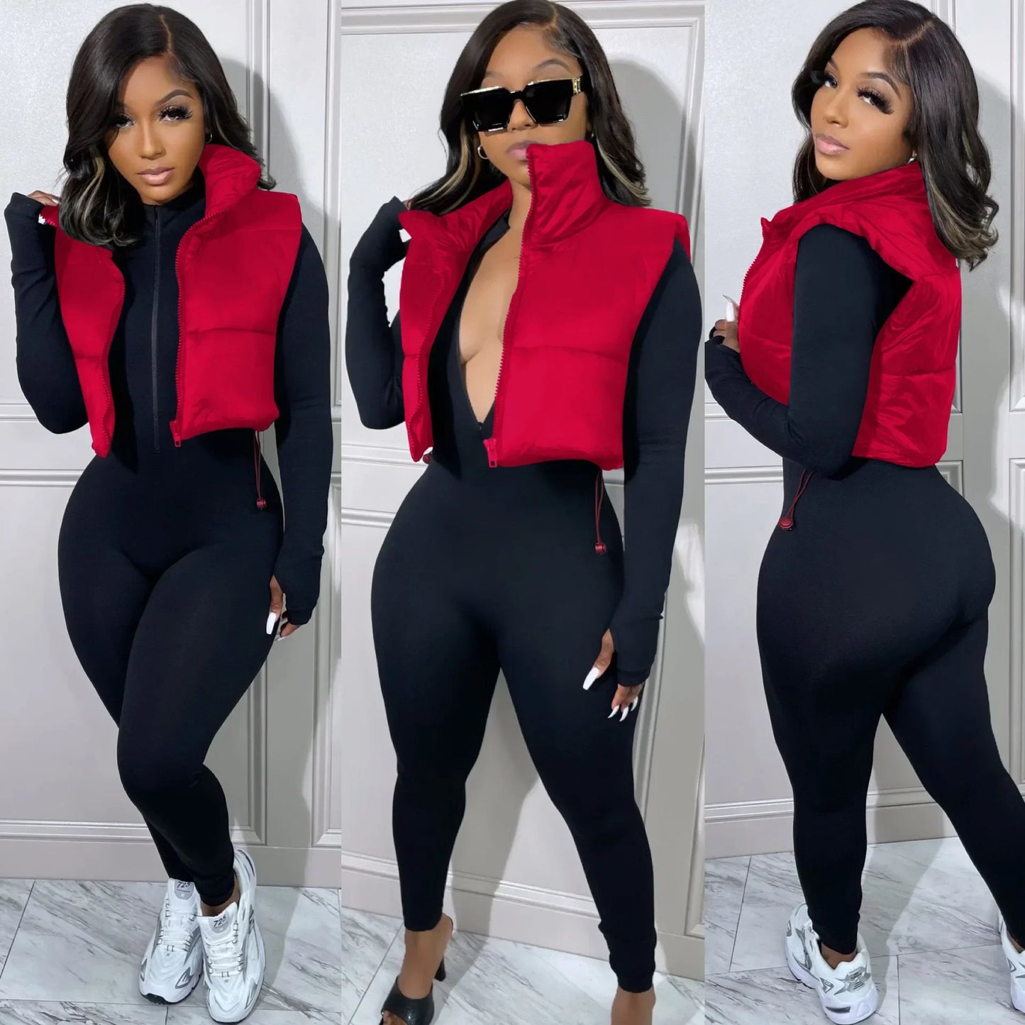 Women's Winter Vest Fashion Faux Leather Padded Jacket Coat Vintage PU Black And White Female Short Waistcoat Chic Clothes Tops - She Vibess By C2P