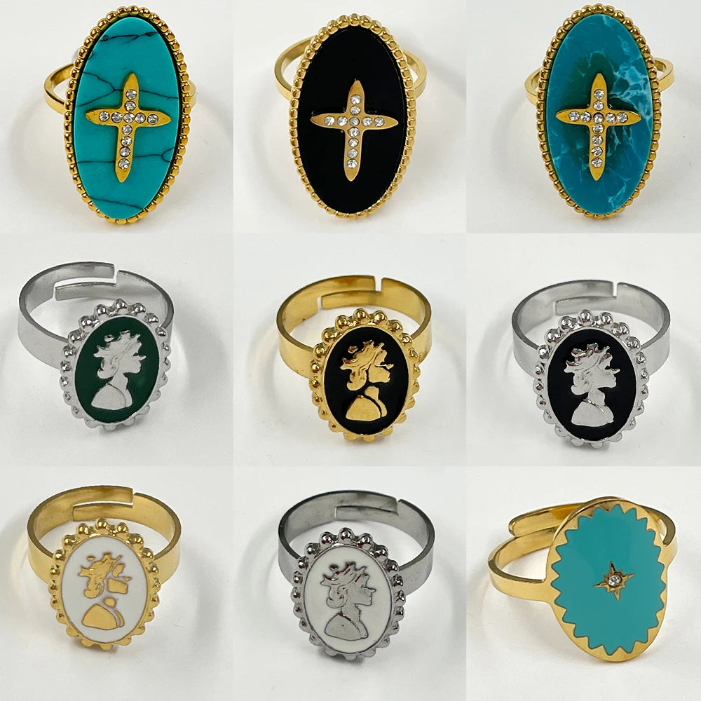 Stainless Steel Rings Open Rings For Women Rings Wide Ring Colorful Geometry Chain Female Rings Jewelry Party Gift Wholesale - She Vibess By C2P