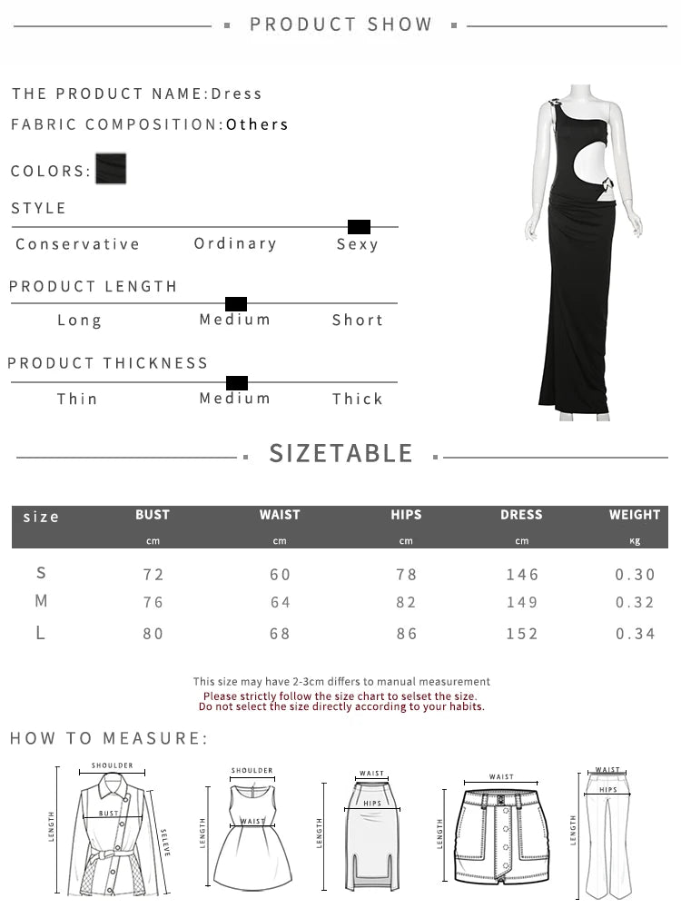 Weird Puss Metal Buckle Dress Women Irregular Hollow Split One Shoulder Skinny Ruched Waistless Midnight Clubwear Maxi Bodycon - She Vibess By C2P