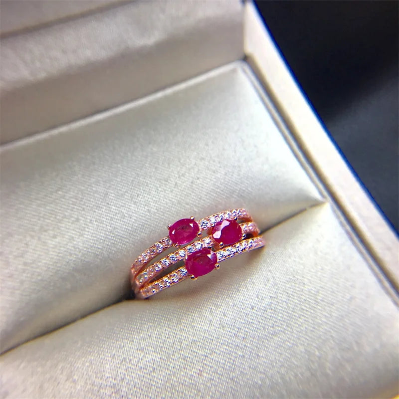 Wedding Ring for Women Real Pure 925 Sterling Silver Natural Ruby Genuine Gemstone Rose Gold Jewelry Birthstone Engagement - She Vibess By C2P