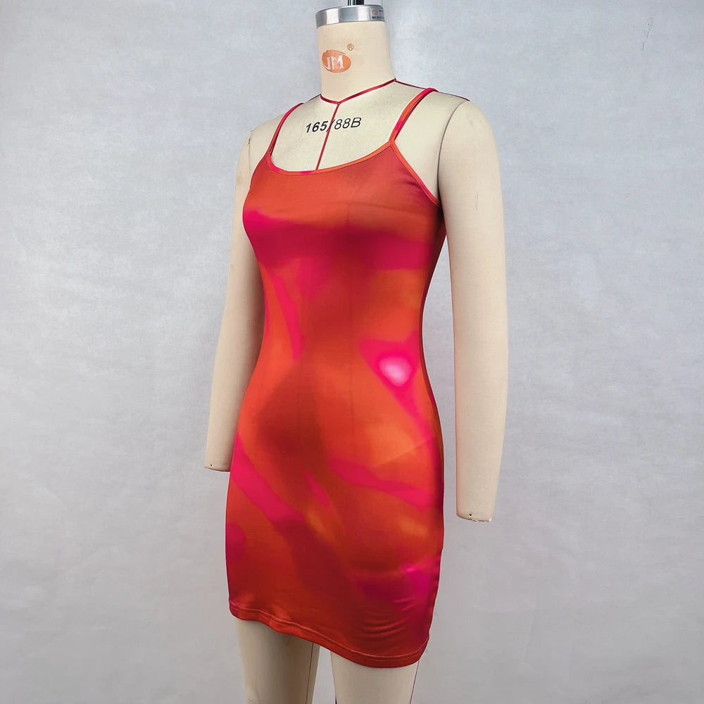 2024 Autumn And Winter New Fashionable And Sleeveless Low Cut Slim Fit Printed Suspender Dress