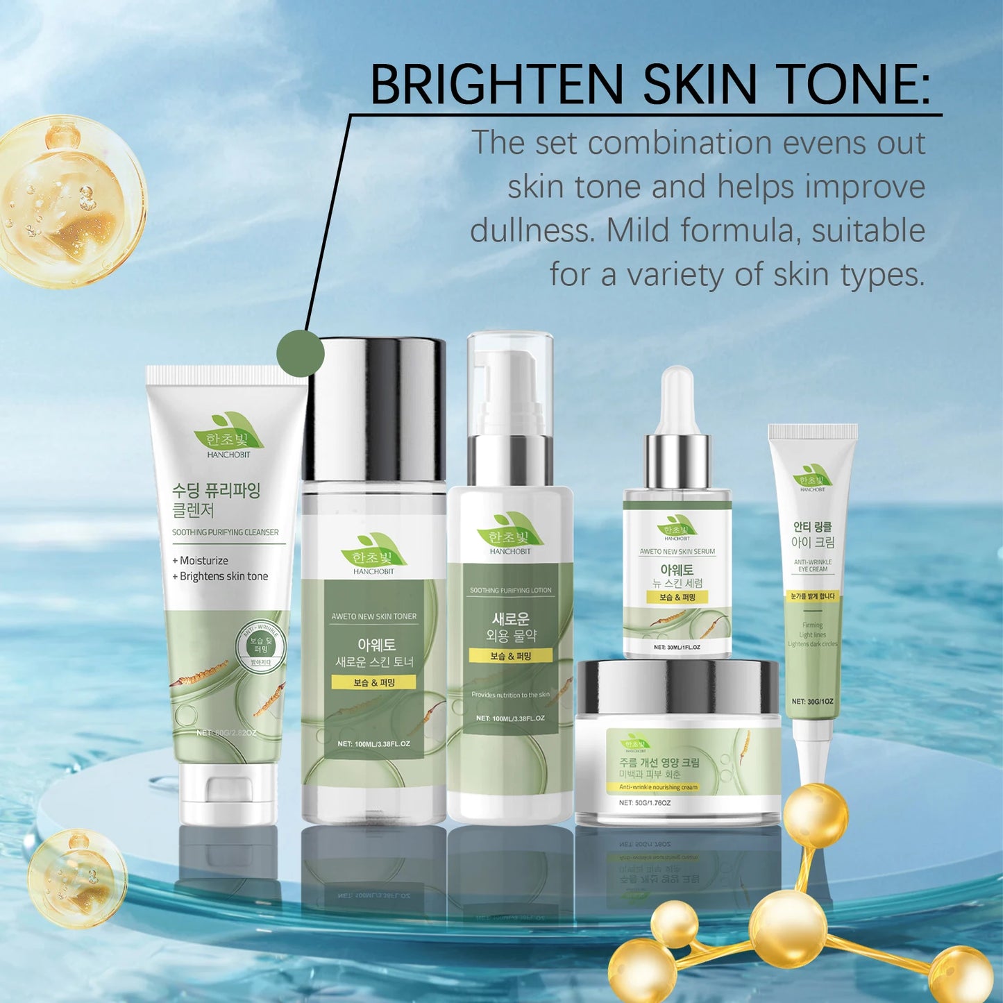 Korean Skincare Set Shrink Pores Fade Fine Lines Face Serum Remove Dark Circles Firming Eye Cream Facial Moisturizing Lotion Set - She Vibess By C2P