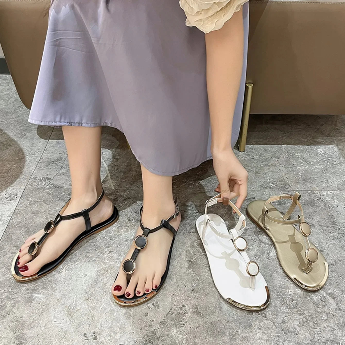 Women Sandals 2024 New Summer Casual Flat Sandals Flip Flops Luxury Designer Fashion Shoes Women Open Toe Daily Sandals Women - She Vibess By C2P