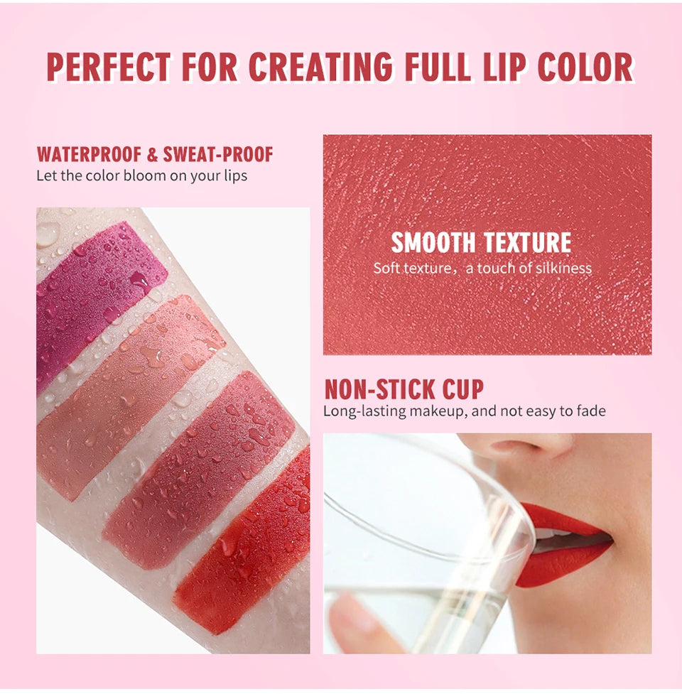 4 pcs/set Cigarette Lipstick Set Long Lasting Lip Glaze Matte Lip Gloss Waterproof Lip Stick Tube Nude Lip Tint Makeup Cosmetics - She Vibess By C2P