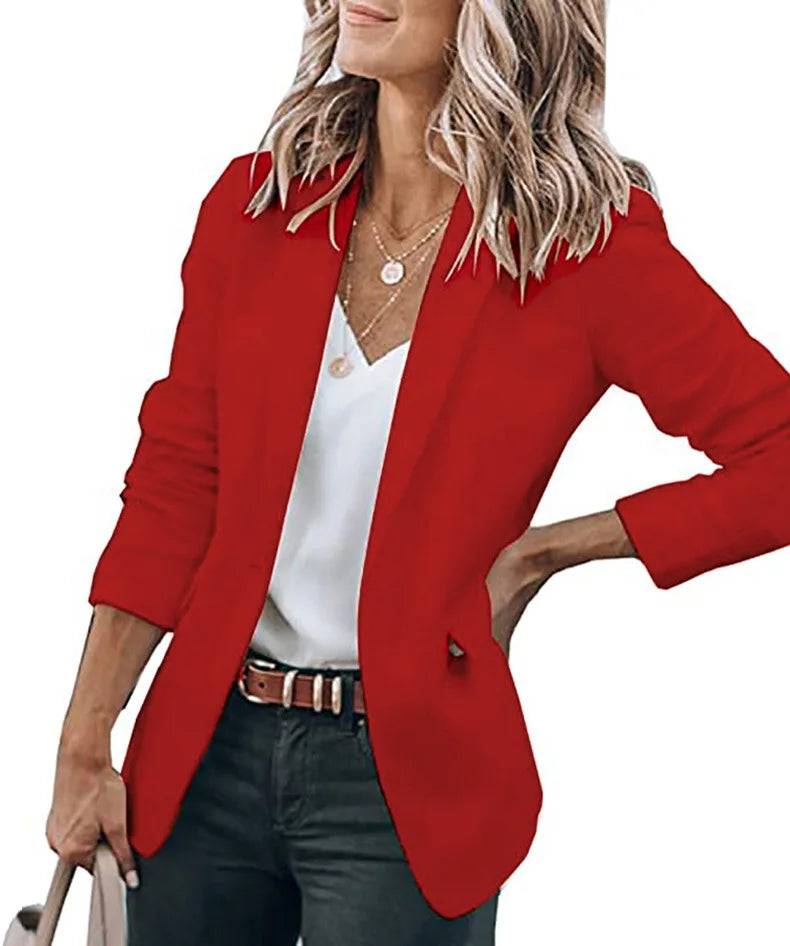New Temperament Coat Women's Long Sleeve Solid Color Suit Collar Single Breasted Suit - She Vibess By C2P