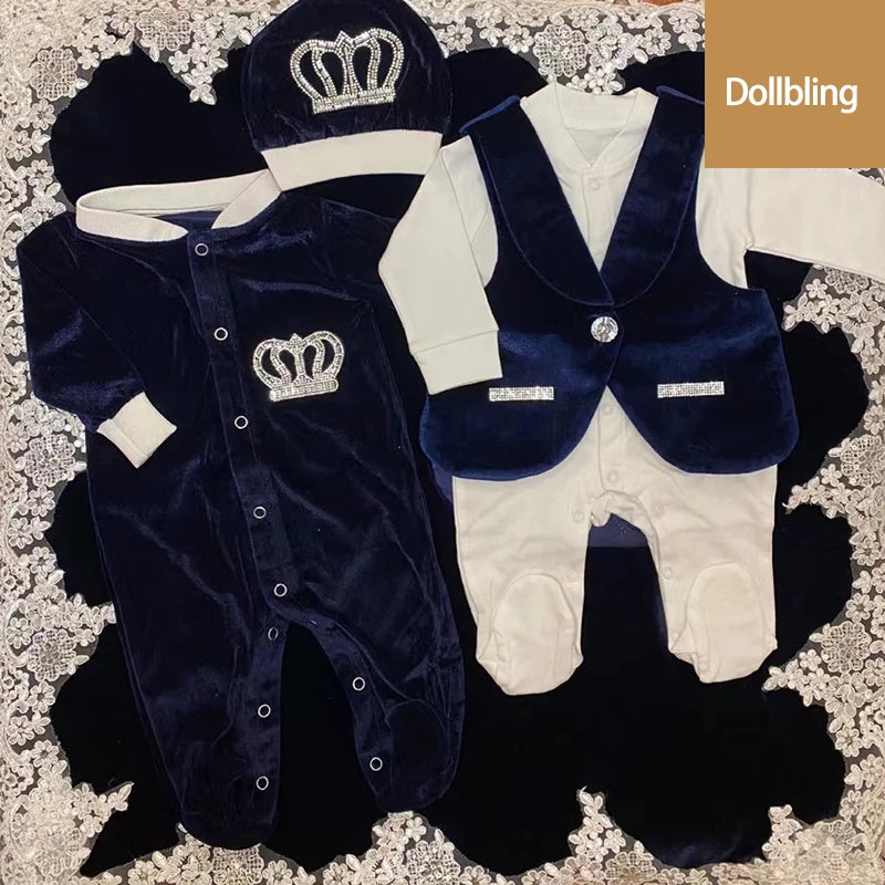 Velvet Newborn Baby Boy Outfits Blazer Vest Kids Clothing Cotton Infant Products Body Suit Shirt Pants Mittens Receiving Blanket - She Vibess By C2P