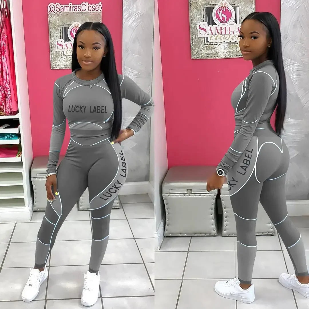 Casual Women's Long Sleeve Hoodie Set Printed Fashion Autumn Sportswear Two Pieces Outfit Comfortable Streetwear Style - She Vibess By C2P