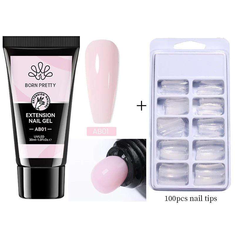 BORN PRETTY 30ml Glitter Acrylic Gel Finger Extension Nail Polish Silver Pink Extension Gel Polish Soak Off Nail Slip Solution - She Vibess By C2P