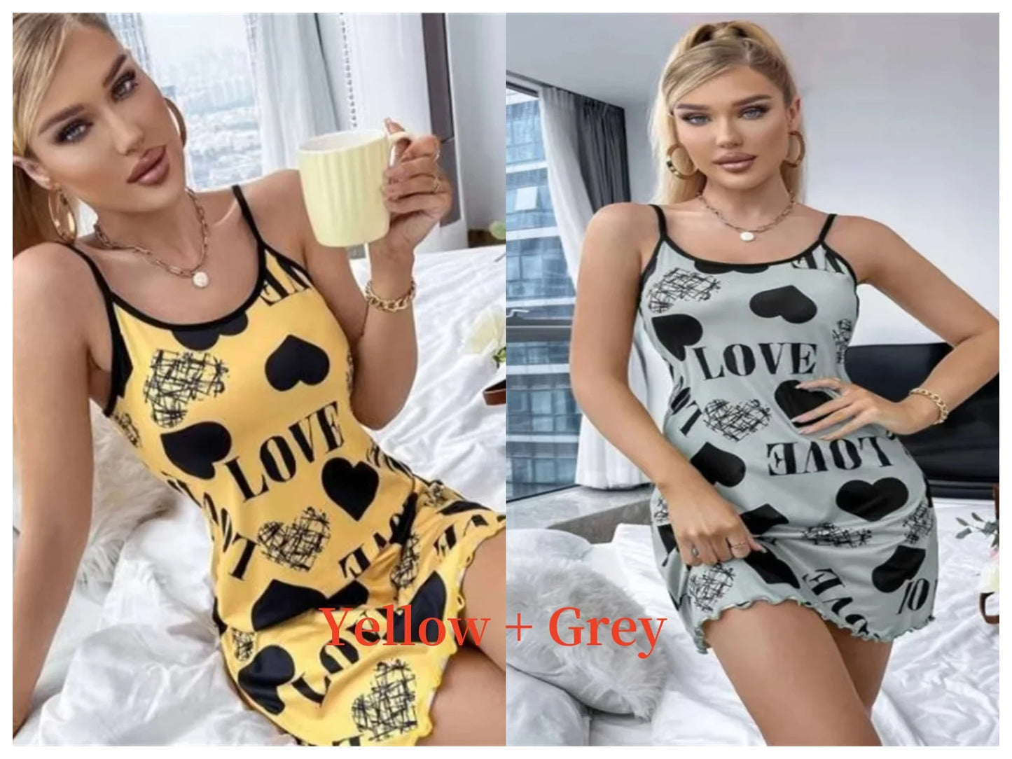 Summer New Women's Nightgown Beauty Back Thin Section Of Home Wear Sexy Halter Short Skirt Love Cartoon Cute Printing Pajamas - She Vibess By C2P