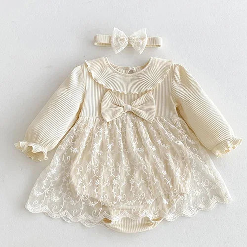 2024 New Autumn Christmas Newborn Baby Girls Long Sleeved Cotton Splicing Infant Baby Jumpsuit 0-24M Children Clothes - She Vibess By C2P