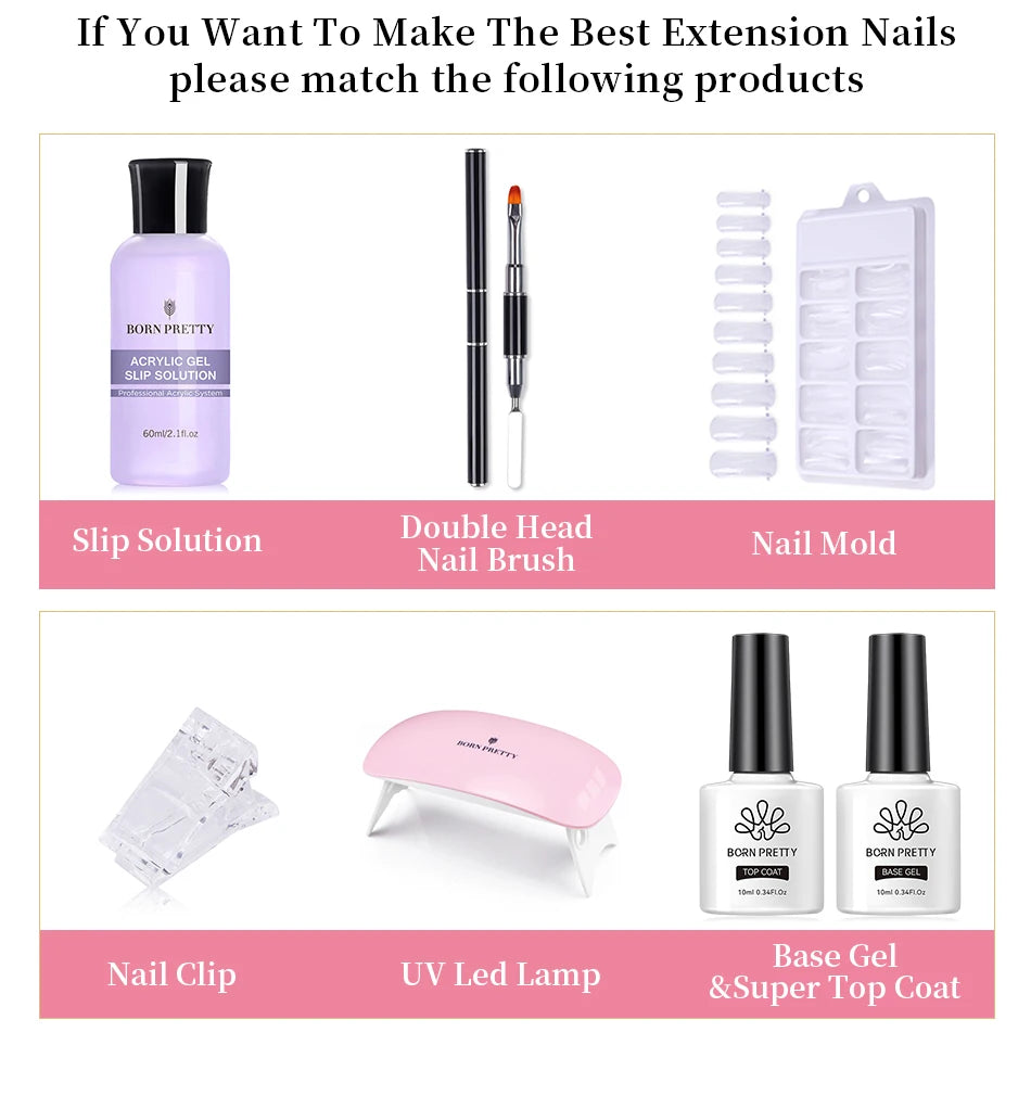 BORN PRETTY 30ml Glitter Acrylic Gel Finger Extension Nail Polish Silver Pink Extension Gel Polish Soak Off Nail Slip Solution - She Vibess By C2P