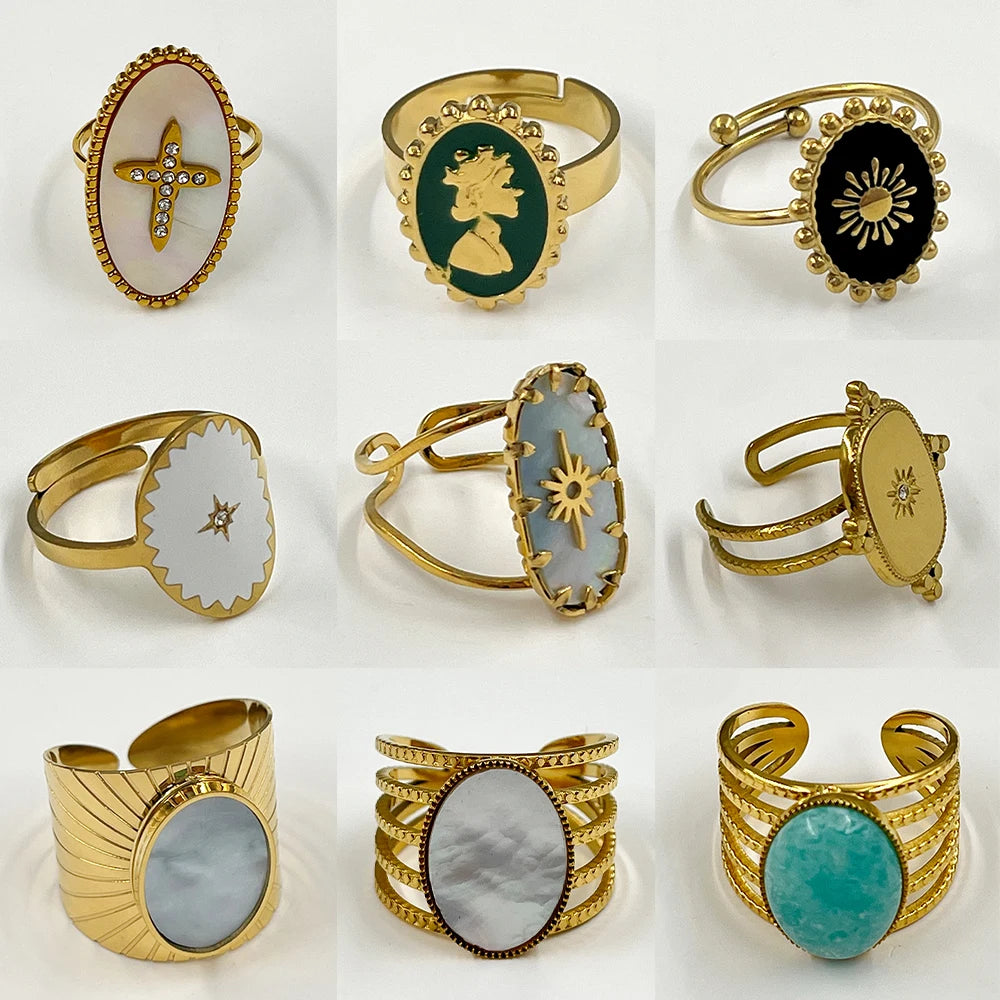 Stainless Steel Rings Open Rings For Women Rings Wide Ring Colorful Geometry Chain Female Rings Jewelry Party Gift Wholesale - She Vibess By C2P