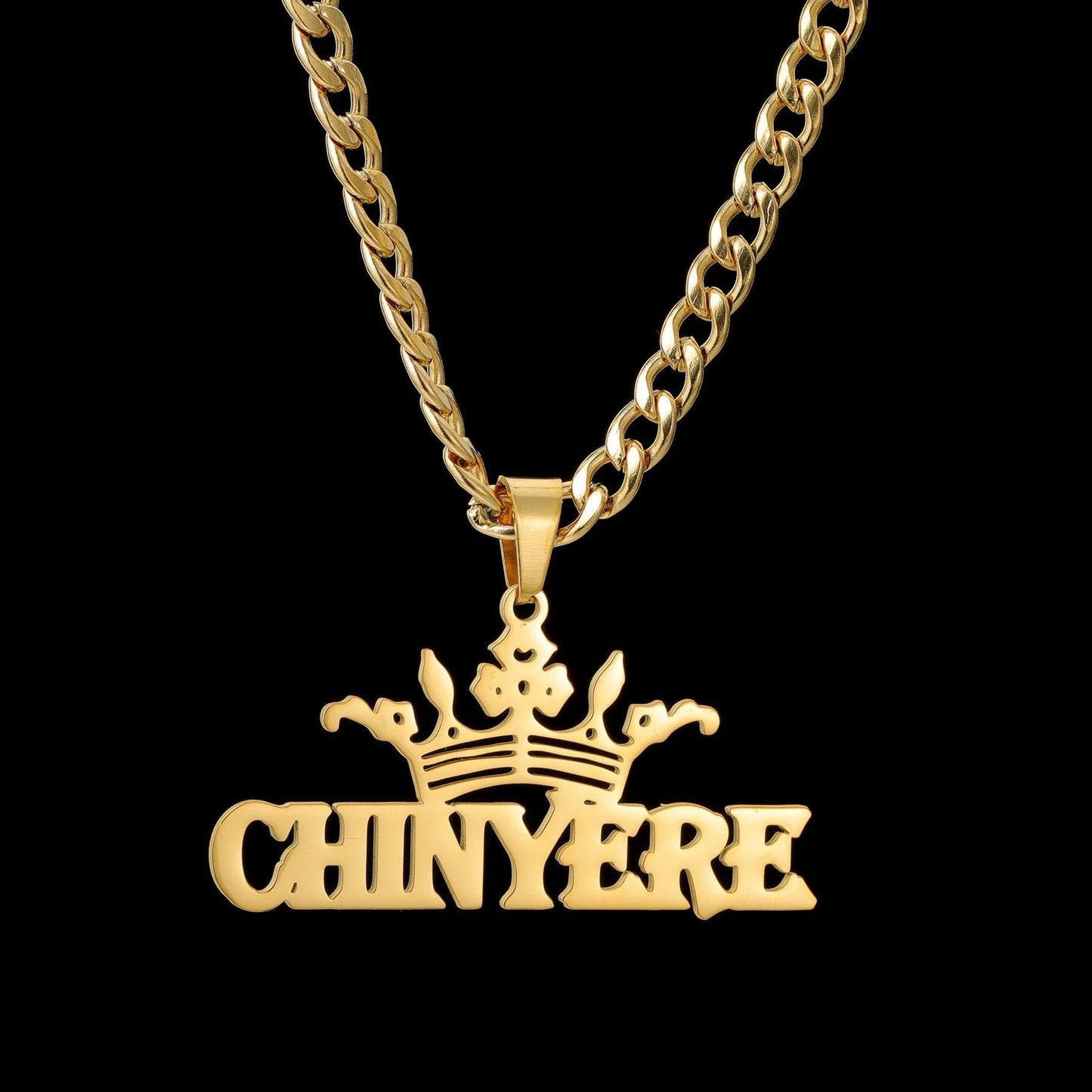 Goxijite Customized Name Pendant For Men Women Stainless Steel Personalized Big Crown Letter Necklace Thick Chain Jewelry Gift - She Vibess By C2P