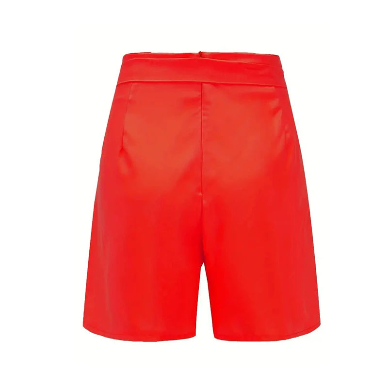 Y2K Solid Button Front Shorts Tie Waist Beach Summer High Waist Shorts Women's Clothing - She Vibess By C2P