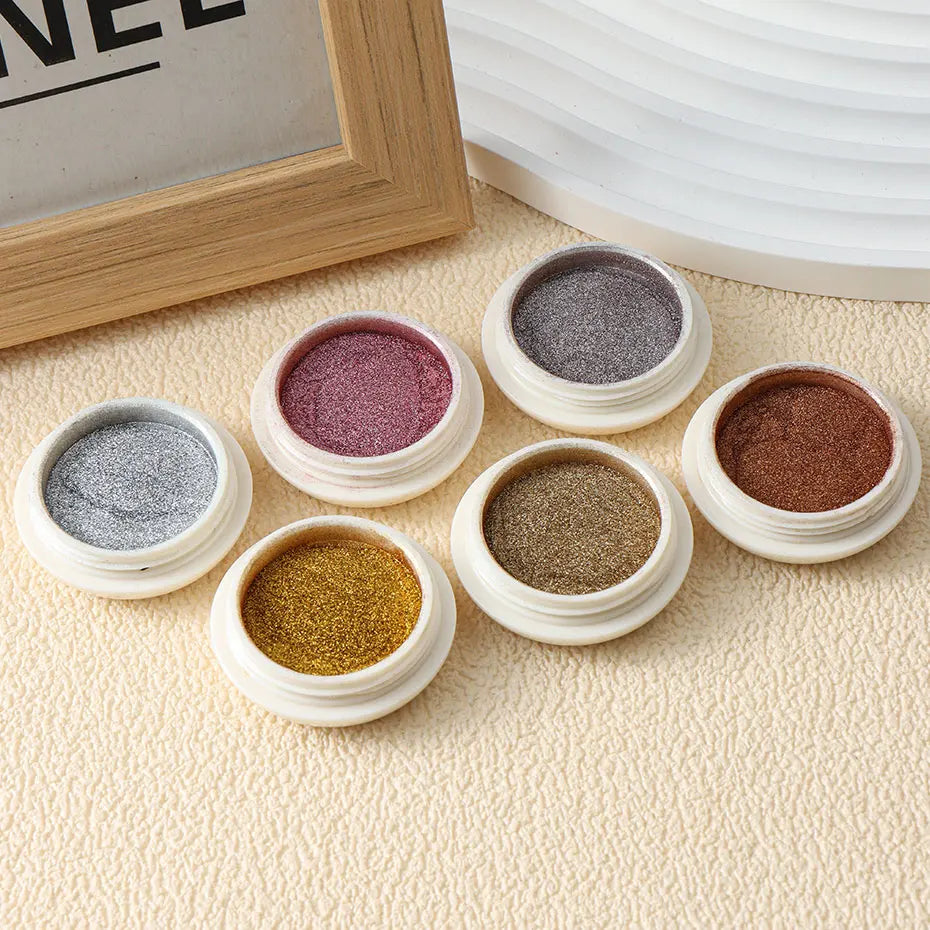 6pc Gold Metallic Mirror Glitter Nail Art Dust Rose Gold Silver Powder UV Gel Polish Chrome Rubbing Pigment Flake Manicure Decor - She Vibess By C2P