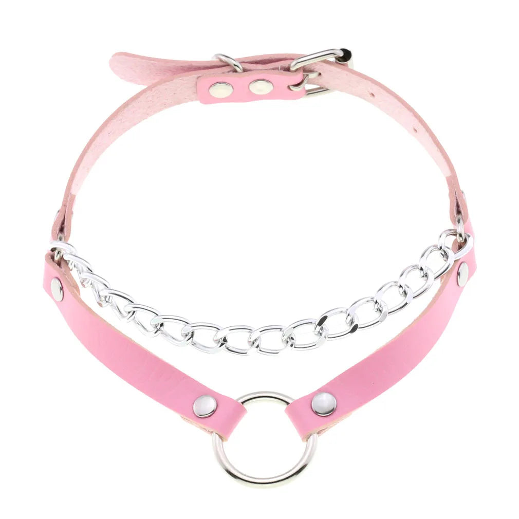 DIEZI Harajuku Pink PU Leather Star Heart Flower Choker Necklace Torques For Women Men Gothic Pink PU Leather -I’m Over 21 - She Vibess By C2P