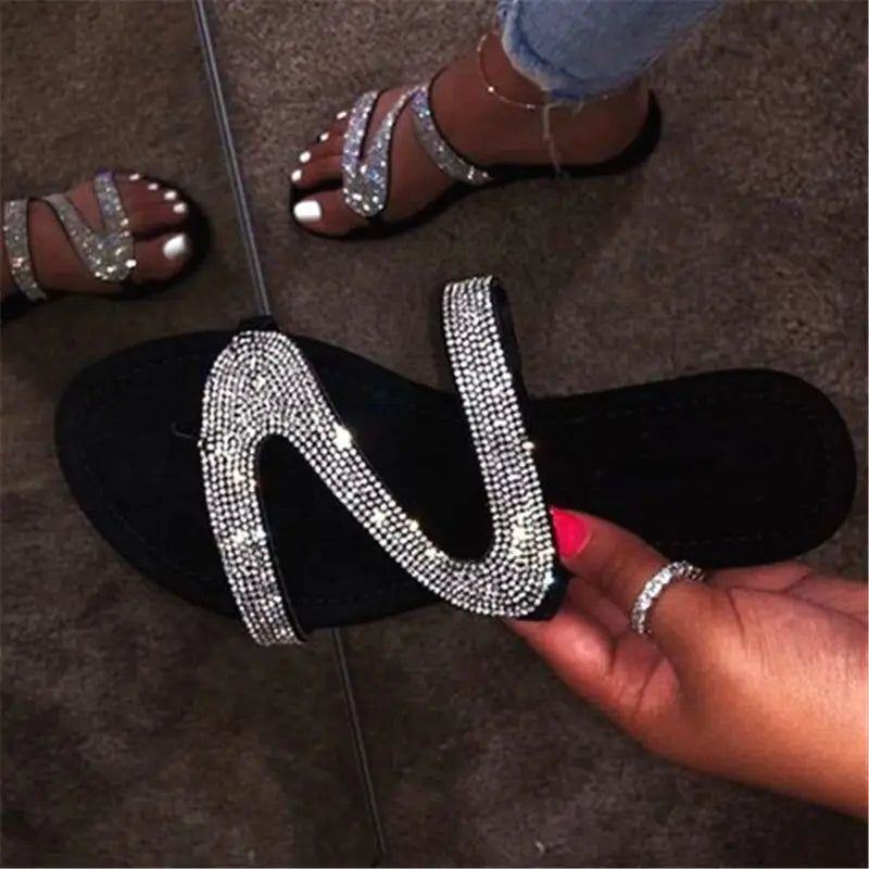 Spring/summer 2024 new sandals women bright diamond casual outdoor travel flip flop beach shoes non-slip durable slippers ms - She Vibess By C2P