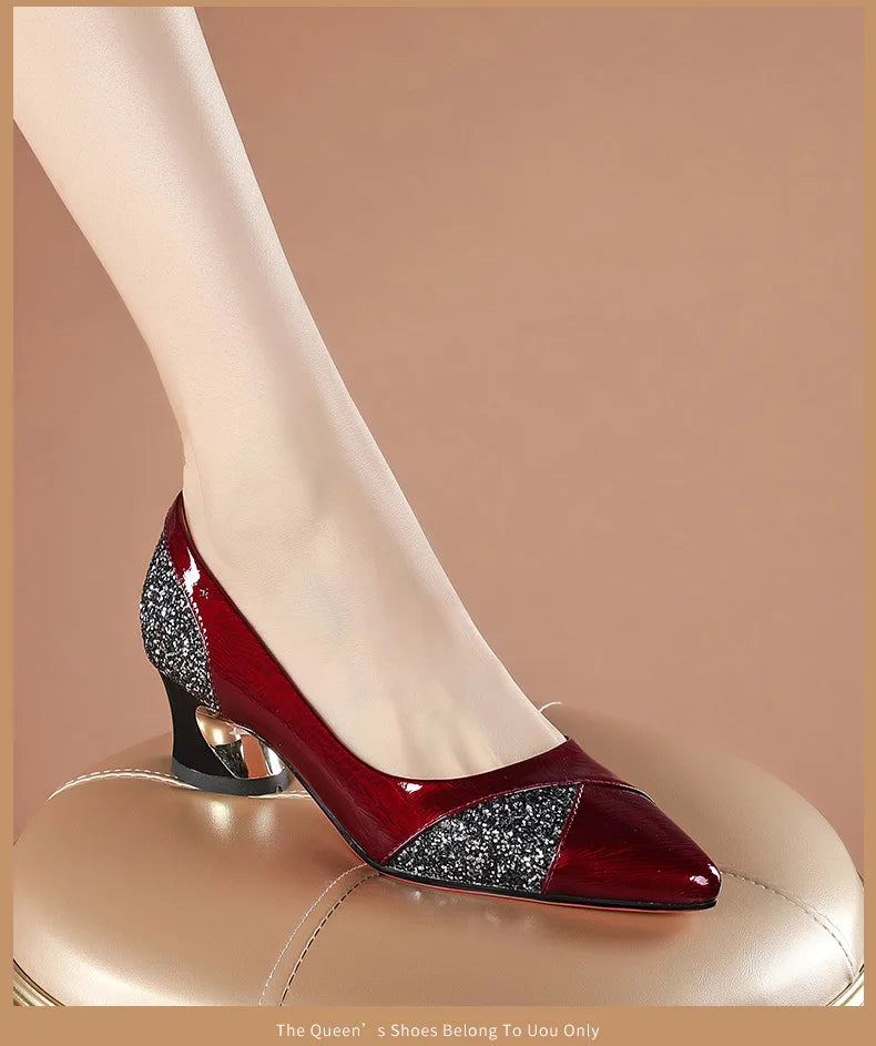 Woman Pumps Elegant Medium Heel Women Shoes Fashion Elegant Shallow Pointed Toe Dress Office Shoe Wedding Bride Loafers Footwear