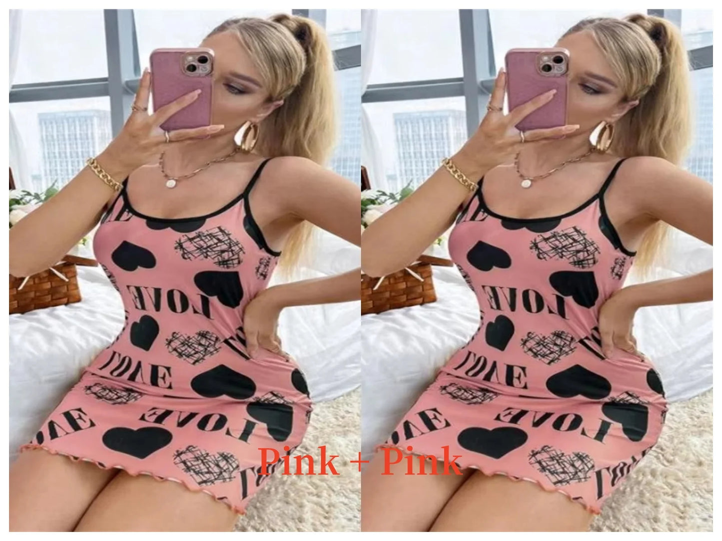 Summer New Women's Nightgown Beauty Back Thin Section Of Home Wear Sexy Halter Short Skirt Love Cartoon Cute Printing Pajamas - She Vibess By C2P