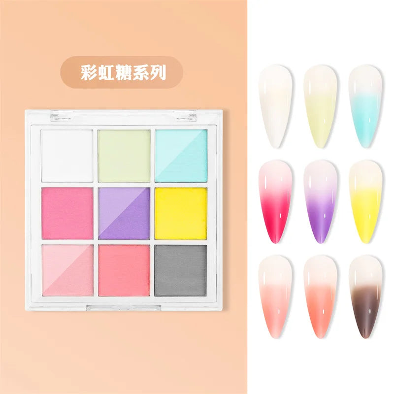 9Colors Solid Patting Nail Powders UV Polish Decoration Shimmer Fine Glitter Gradient Matte Pat Pat Manicure Polish Deco Powder - She Vibess By C2P