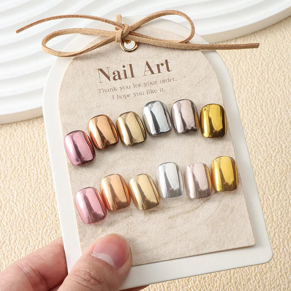 6pc Gold Metallic Mirror Glitter Nail Art Dust Rose Gold Silver Powder UV Gel Polish Chrome Rubbing Pigment Flake Manicure Decor - She Vibess By C2P