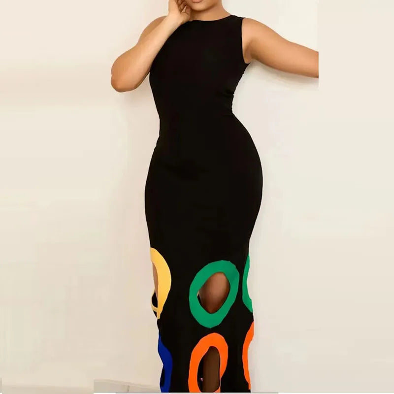 Summer Black Slim Hollow Sexy Party Vacation Long Dress Women's Elegant Casual Sleeveless Sundress New High Waist Evening Dress - She Vibess By C2P
