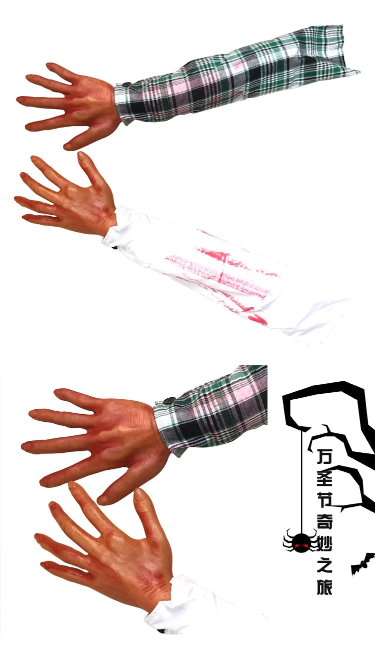2025 Halloween Fake Human Arm Plastic Hands Bloody Dead Body Parts Outdoor Haunted House Scary Props Halloween Decorations - She Vibess By C2P