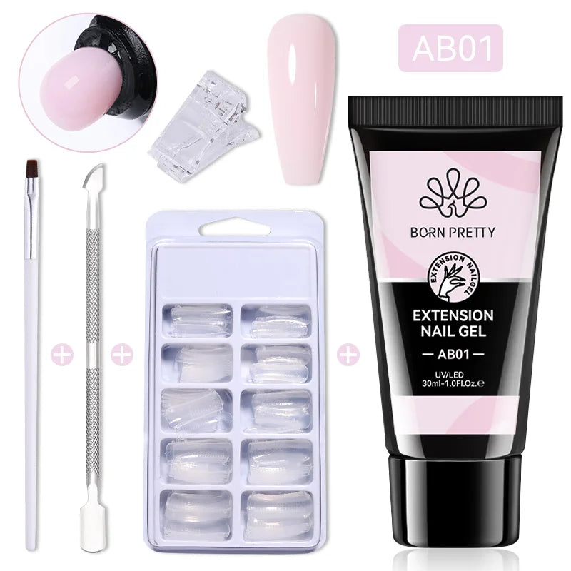 BORN PRETTY 30ml Glitter Acrylic Gel Finger Extension Nail Polish Silver Pink Extension Gel Polish Soak Off Nail Slip Solution - She Vibess By C2P
