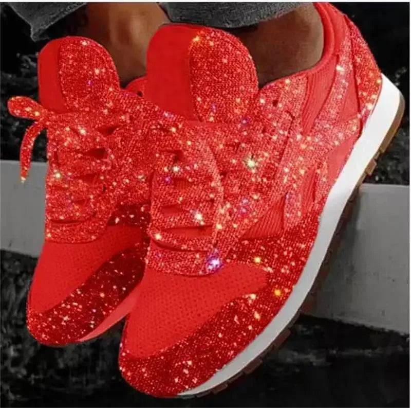 2024 New Women Flat Sneakers Casual Bling Vulcanized Shoes Women Mesh Lace Up Platform Plus Size Fashion Outdoor Woman Shoes - She Vibess By C2P