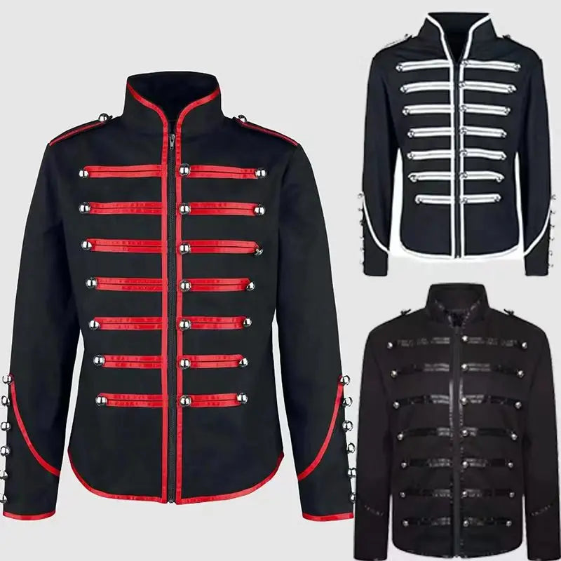 Steampunk Men Gothic Clothing Military Jackets Medieval Vintage Jacket Stand Collar Rock Frock Coat Men's Retro Punk Coat - She Vibess By C2P