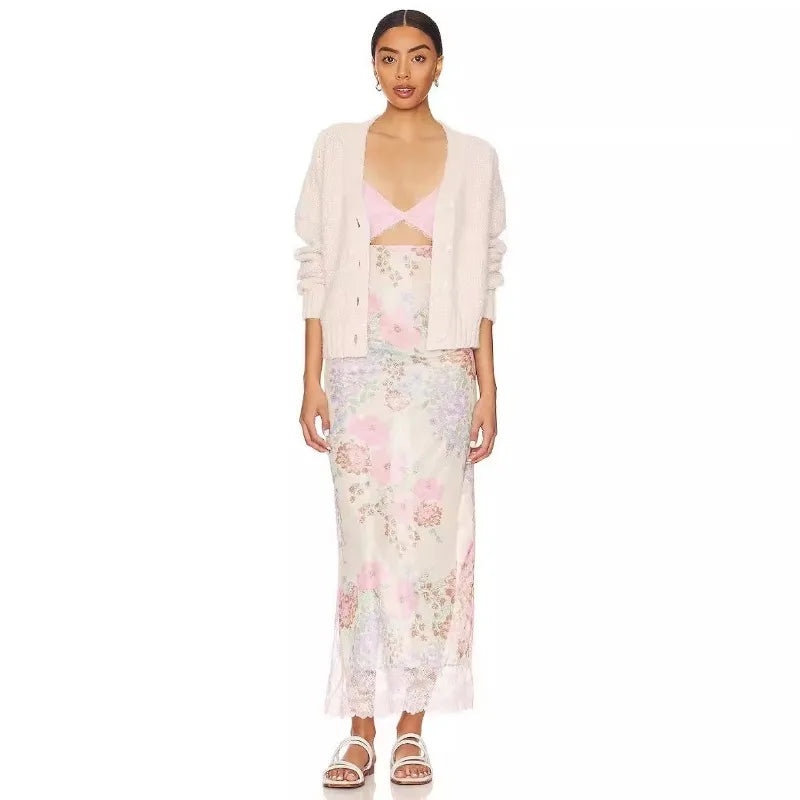 Summer New Lace Backless Shoulder Strap Splicing Slit Pattern Long Dress Women's Clothing - She Vibess By C2P